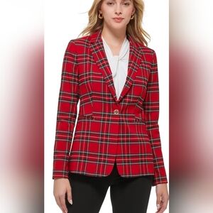 Tommy Hilfiger Red Plaid Blazer Women Sz 10